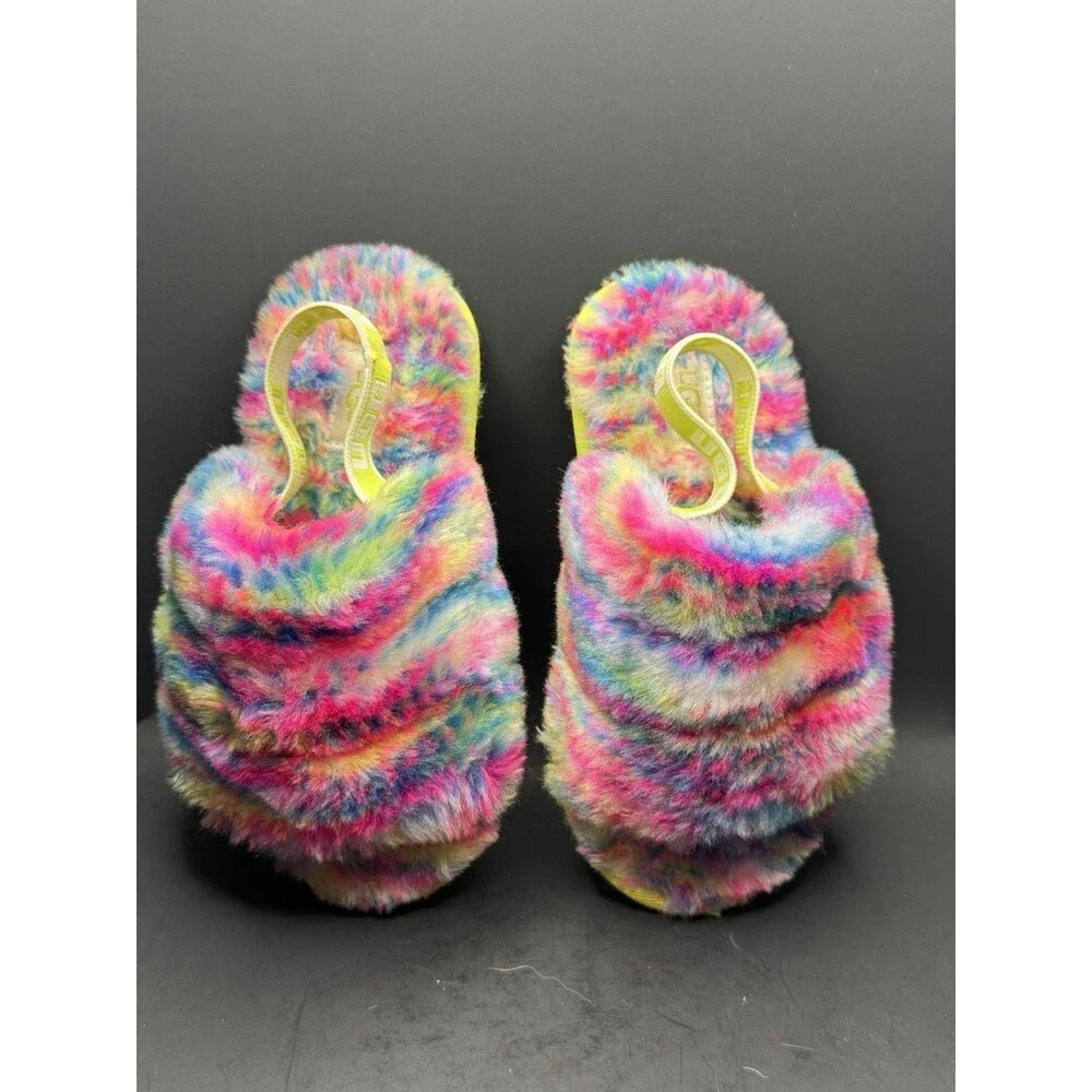 UGG Fluff Yeah Girl’s US 10 Faux Fur Slippers Tie Dye Multicolor (Bx 5)
